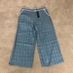 High Waisted Checkered Lace Trim Wide Leg Pants